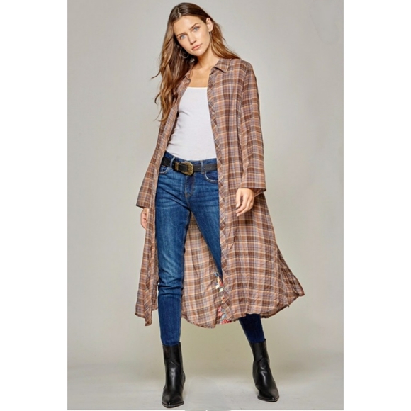 NWT Boho Embroidered Plaid Long Tunic/Dress - Picture 2 of 5